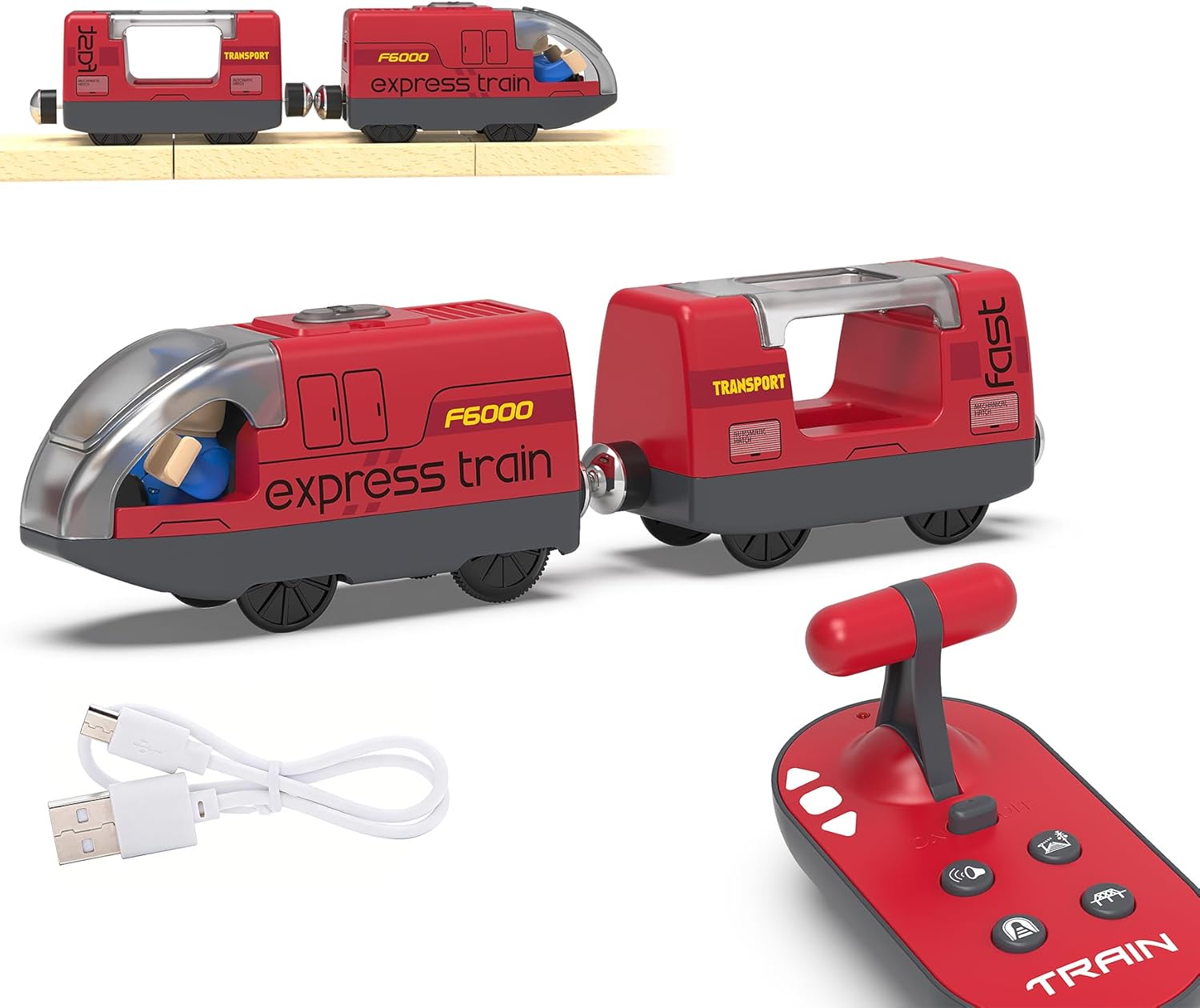 Toy Train Set for Toddler 3-5, Kids Electric Trains Vehicles for Wooden Tracks, Motorized Train Toys, Battery Powered Engine Cars Compatible with Thomas & Friends, Brio, Chuggington