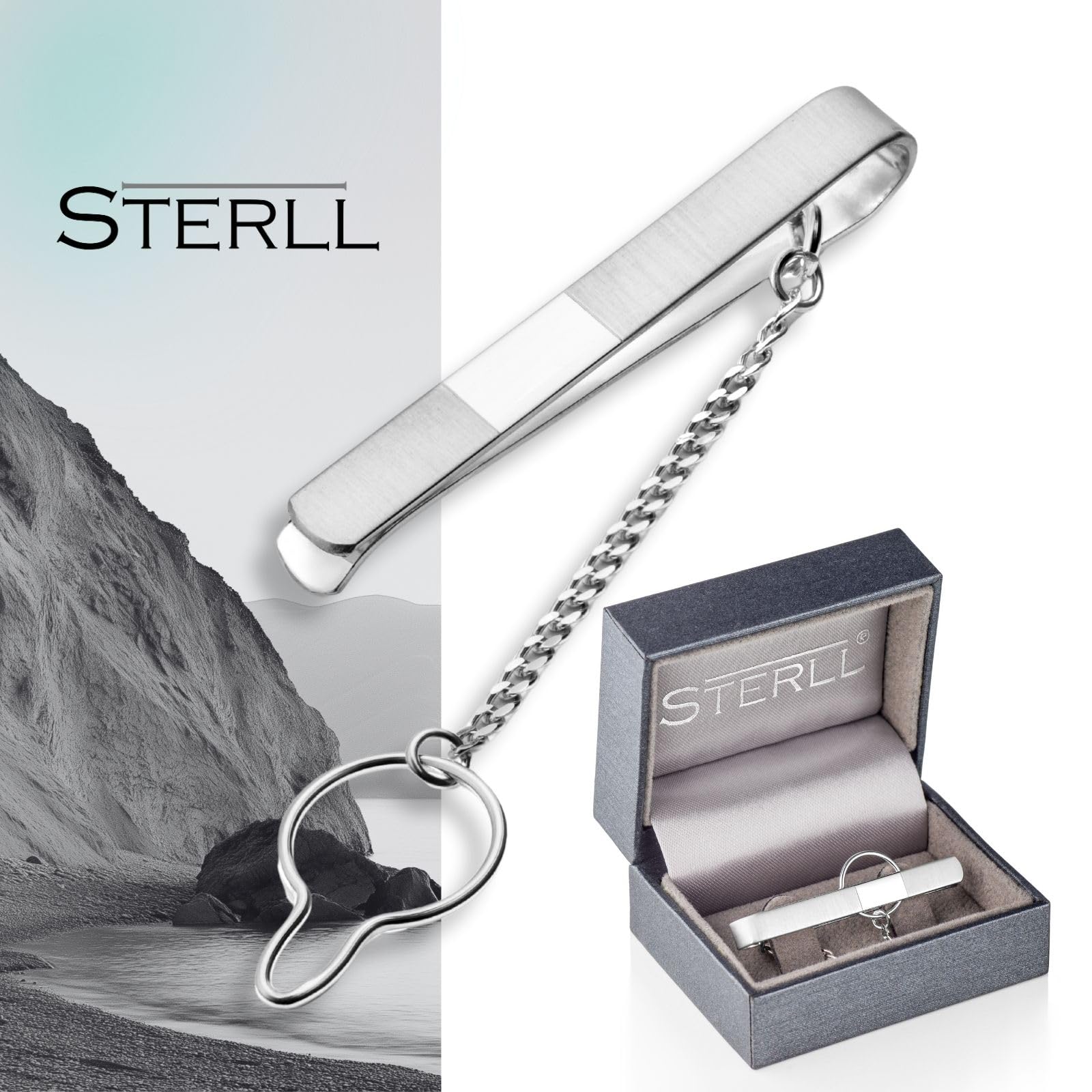 Herren Silber Krawattennadel Aus 925 Silber Mit Glänzendem Streifen