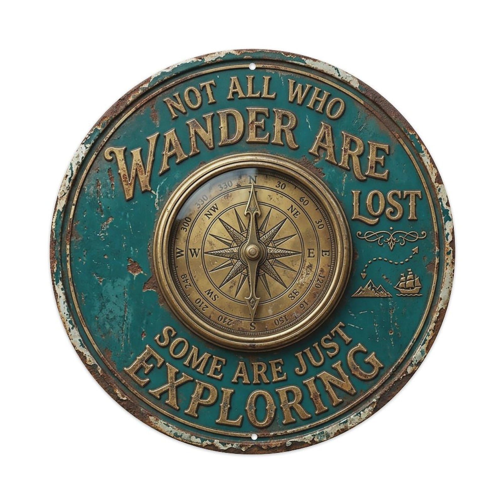 Compass Wanderlust Entryway Metal Tin Sign