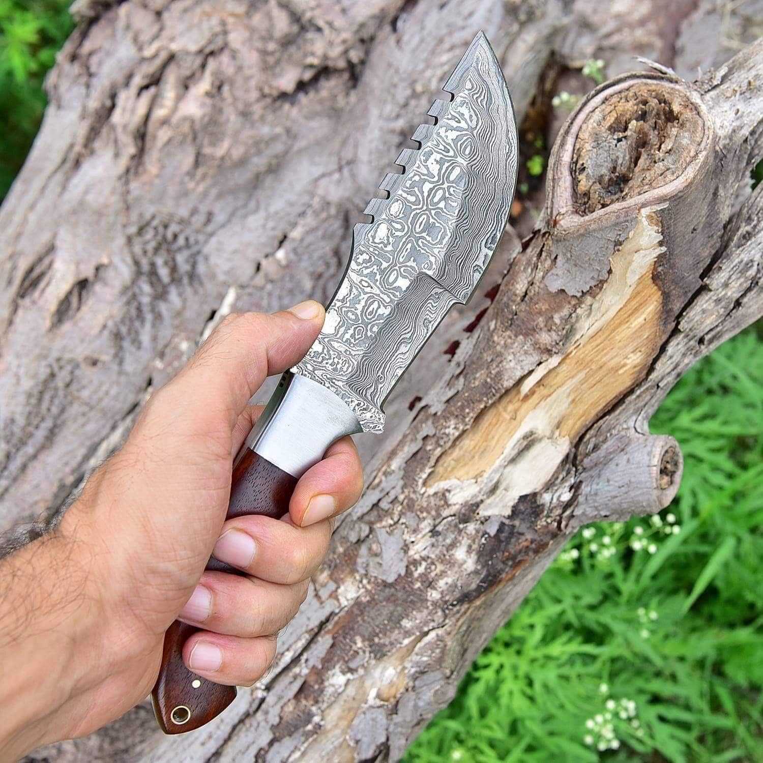 Poshland TR-177 Custom Handmade Damascus Steel 10 Inches Tracker Knife (Wooden)