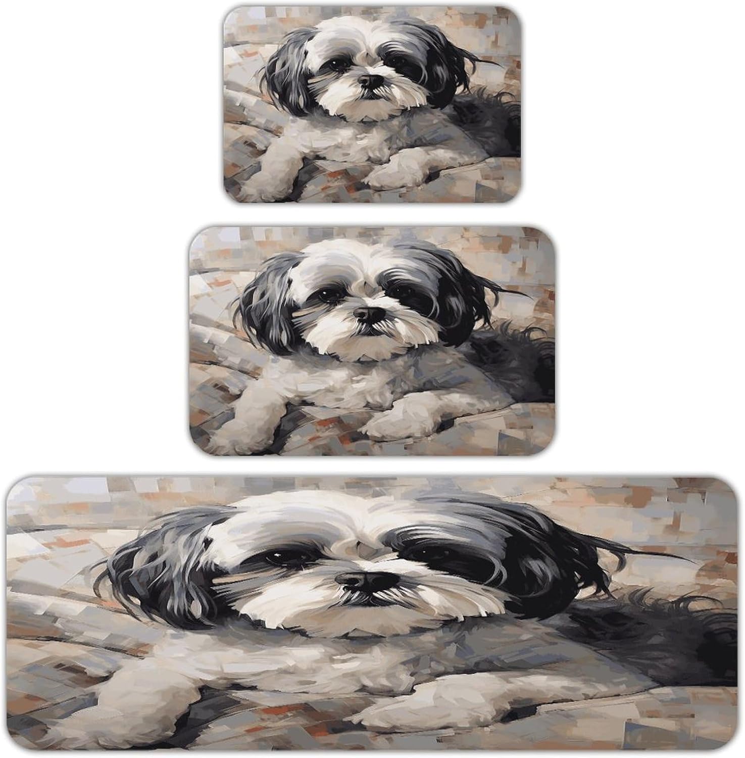 Shih Tzu Kitchen Rugs Set of 3 Non Slip Washable Kitchen Mats for Floor Soft Area Rug Kitchen Floor Mat Cushioned Anti Fatigue Mats Standing Sink Mat Decor Runner Rugs