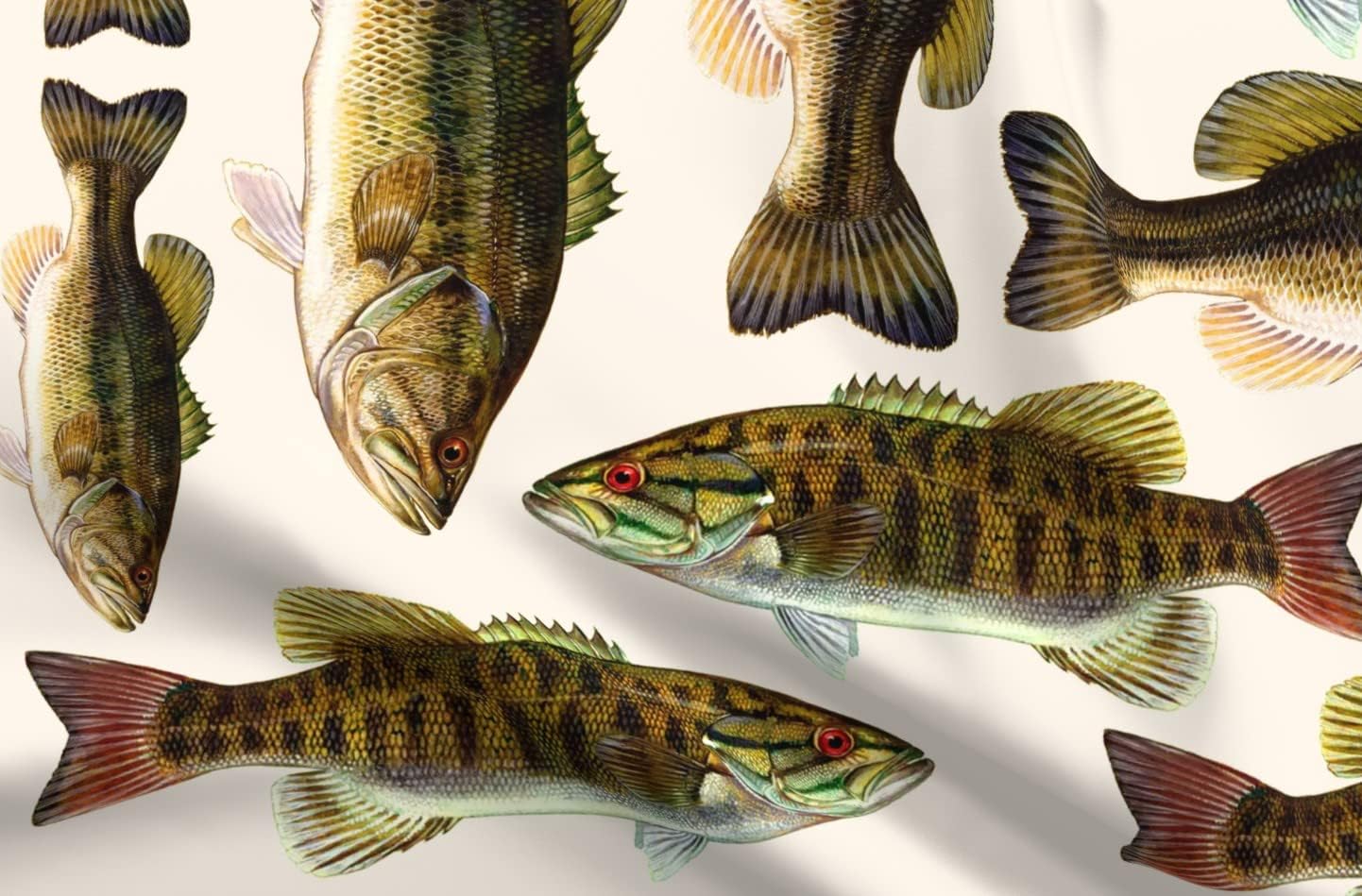 Spoonflower Fabric - Fish Bass Animal Fishing Printed on Organic Cotton Sateen Fabric by The Yard - Sewing Quilting Apparel Home Decor