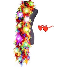 Colorful Feather Boas, 6.6ft Boa with 20 Color LED Lights for Women, Dancing, Wedding, Party, Halloween, with Heart Sunglasses