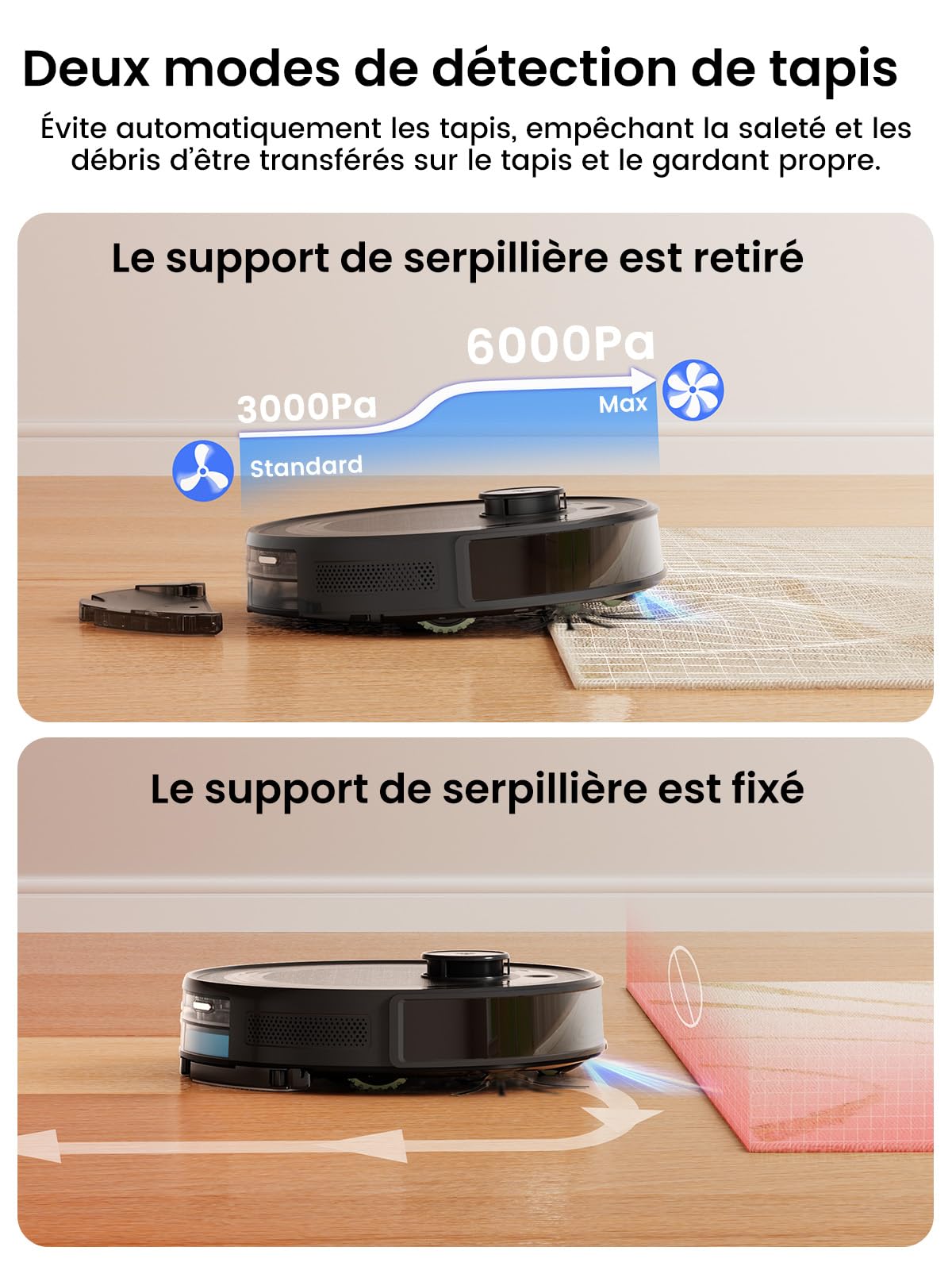 Lefant M2 Plus Robot Aspirateur Laveur avec Station Vidage Automatique, 6000Pa, Navigation Laser avec Cartographie, Évitement d'obstacles PSD, Idéal pour Poils d'animaux/Tapis, App/WiFi/Alexa, Noir