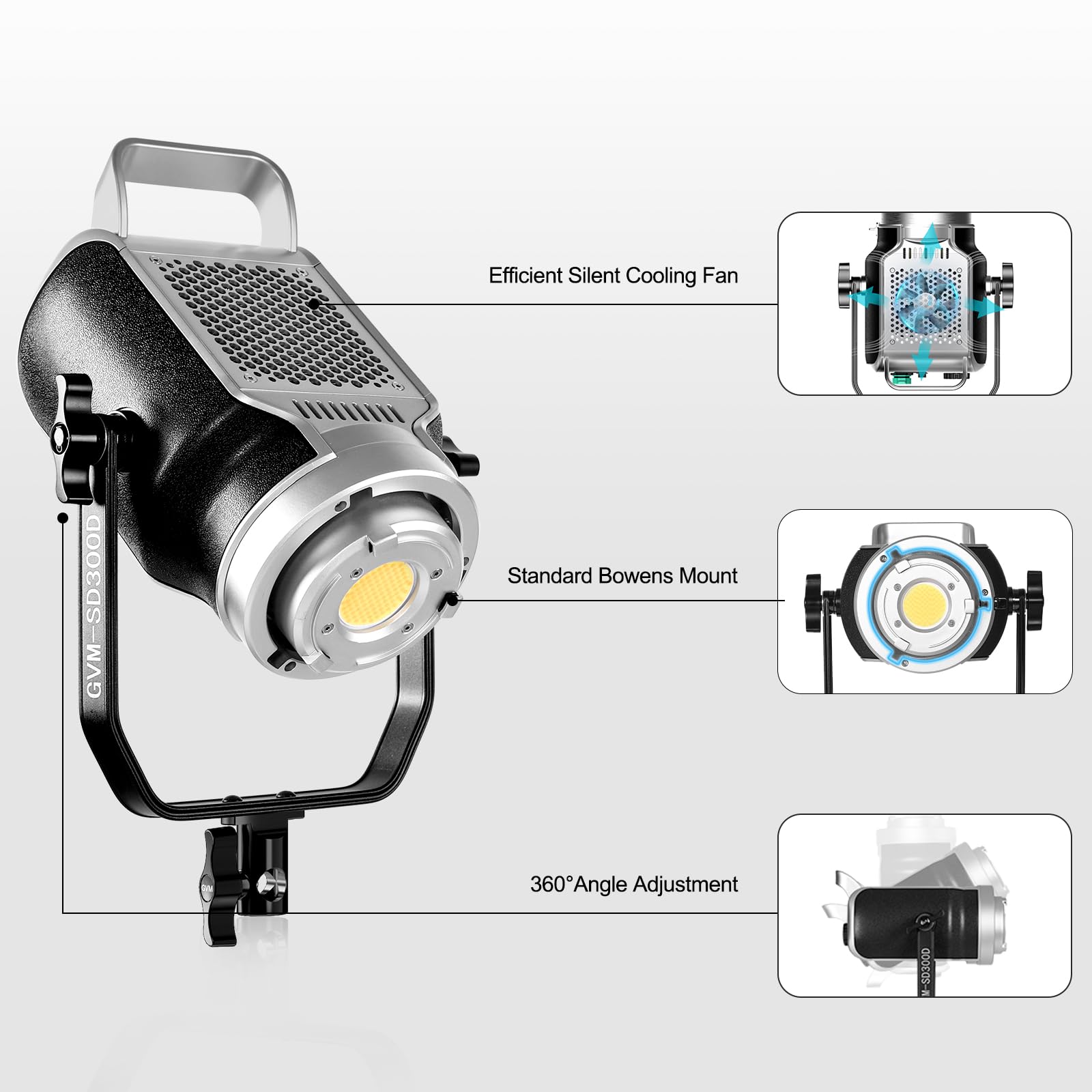 GVM 300 W Kit di illuminazione video LED COB con scatola luminosa Lanterna da 26 pollici, illuminazione fotografica 2700~7500 K CRI97 +luci da studio per la registrazione video di film fotografici