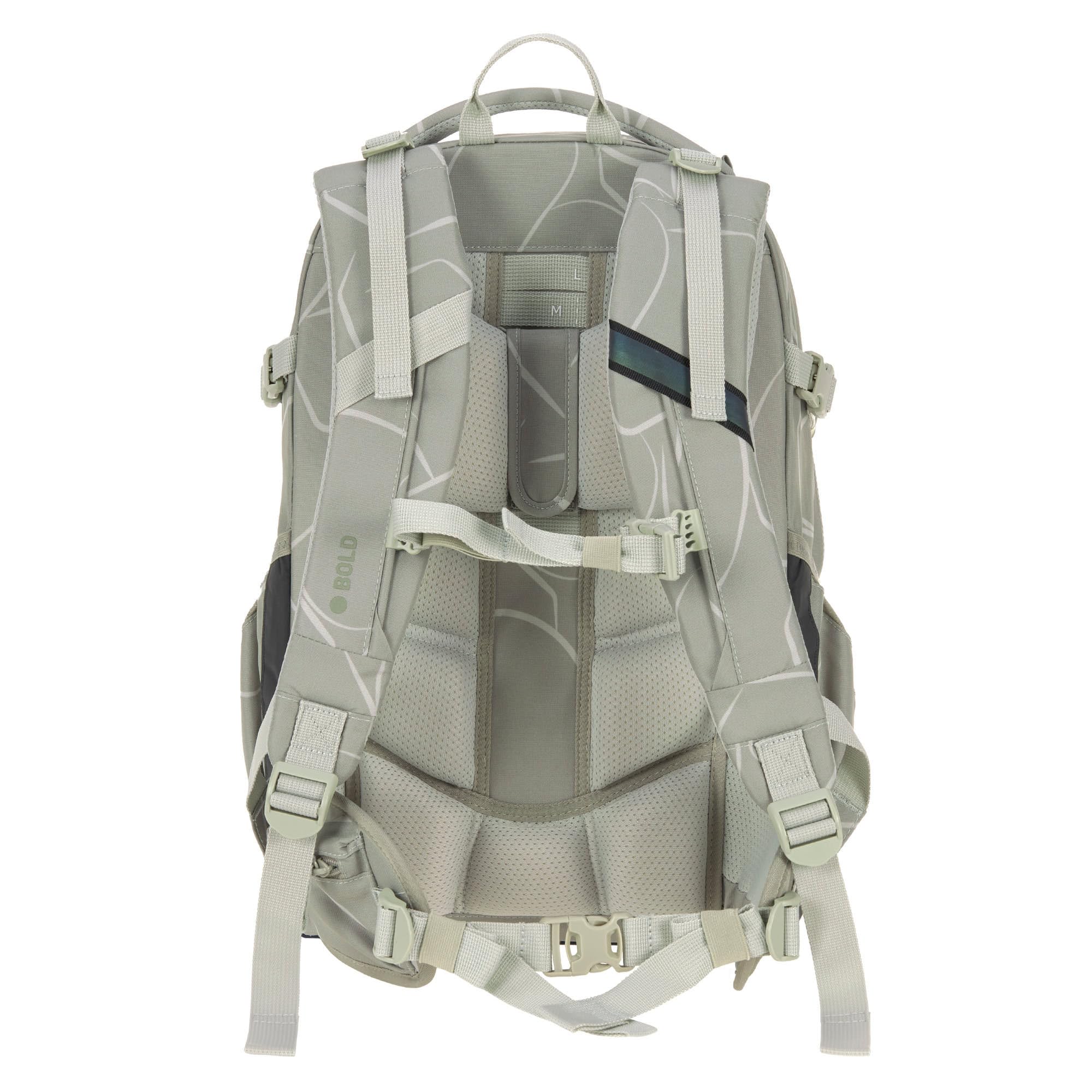 BOLD Lässig Ergonomischer Schulrucksack 30L Curve Sage | Schulranzen für Teenager, mit höhenverstellbarem Rückensystem, Brustgurt und Hüftgurt, wasserabweisend