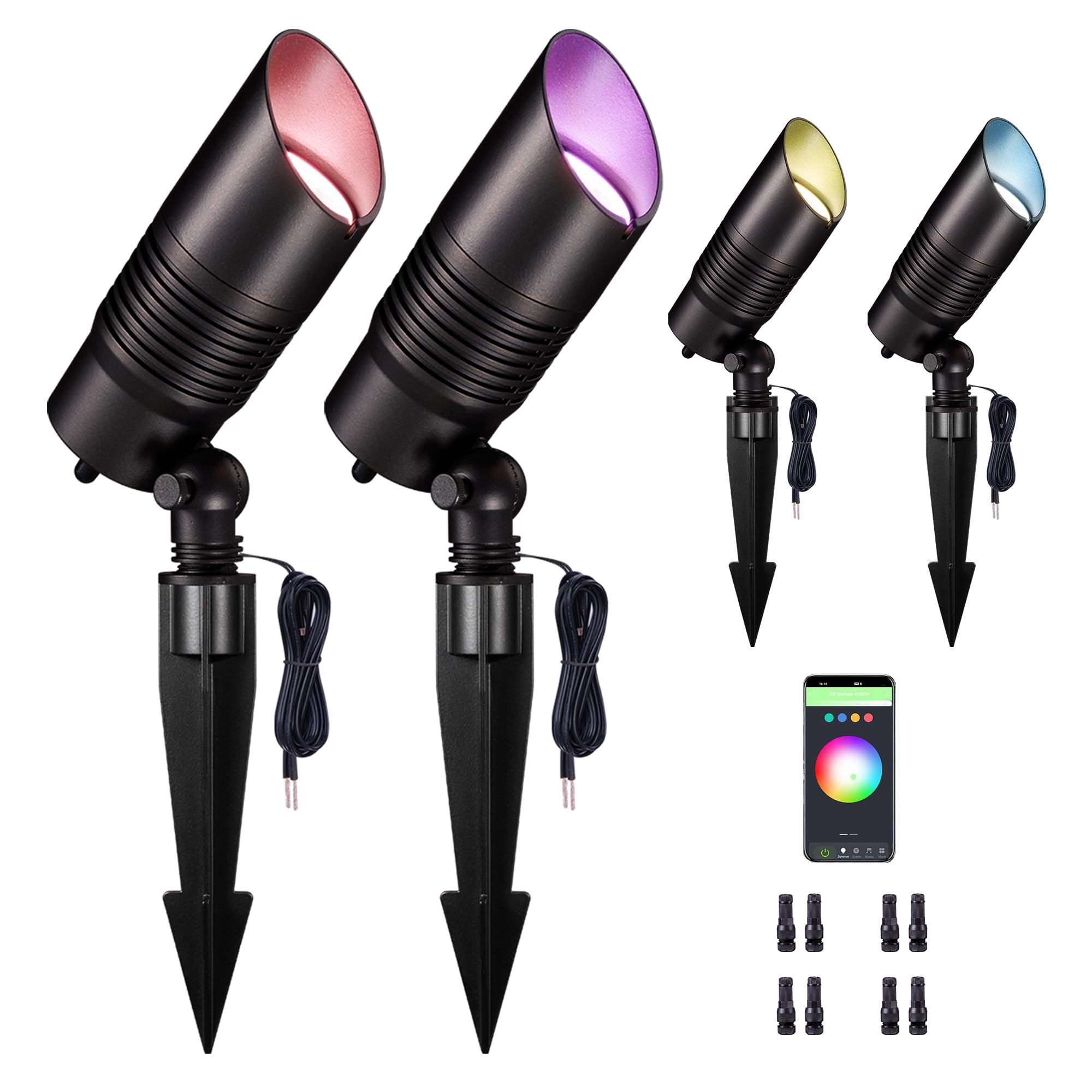 Varmtalys RGBCW Landscape Spotlights Low Voltage - Smart Color-Changing LED 12V Uplights, Spot Lights Outdoor Waterproof, App Control Works with Alexa