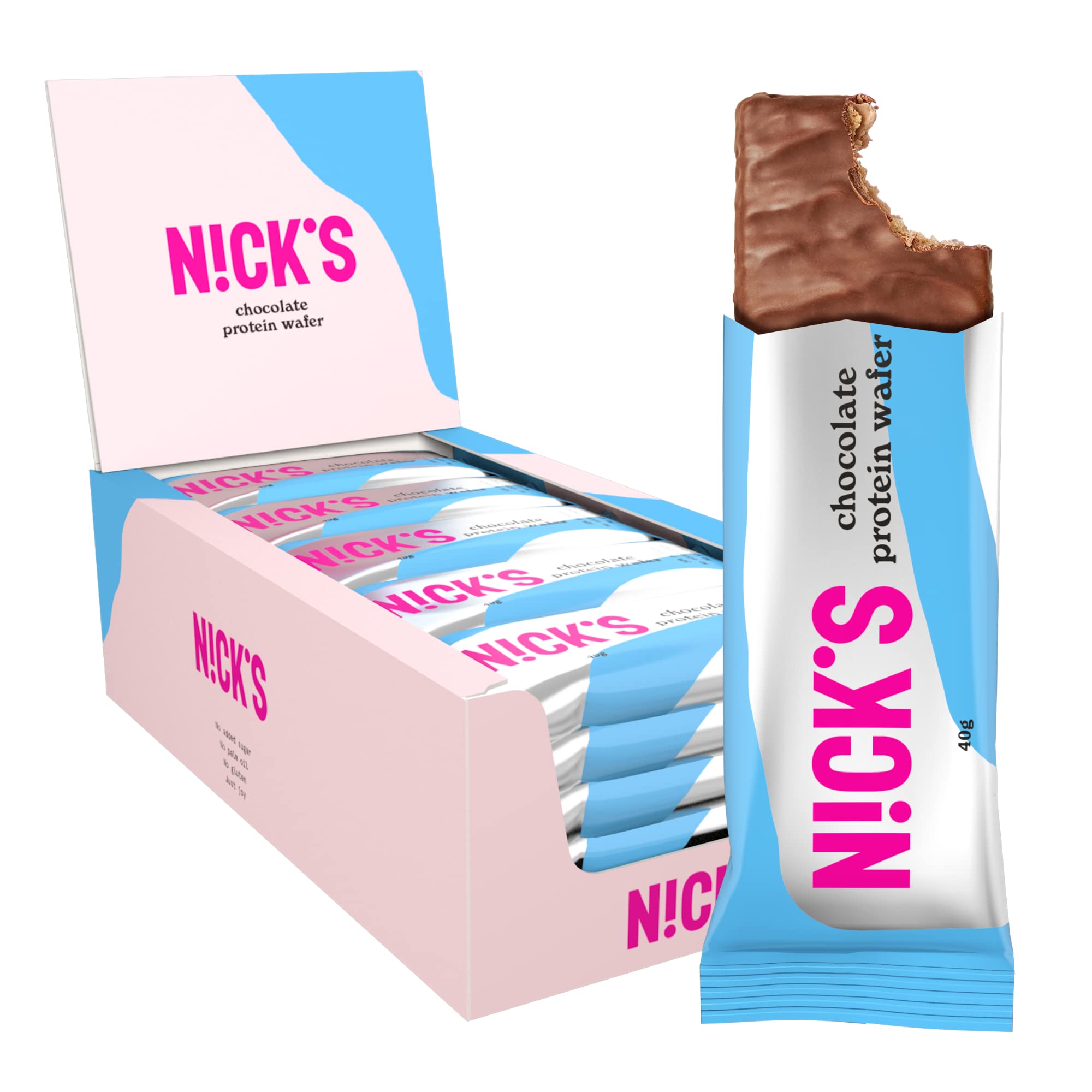 NICKS Protein Wafer Bars Chocolate | 30% Protein | 194 Calories | Low carb Biscuits Snack Bar No Added Sugar Gluten free (Multipack 25x40g)