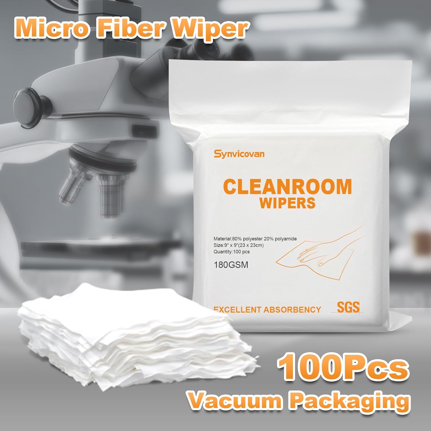 Microfiber Wipes 9"x9"(100 Pcs,Class 100, 180GSM) Superfine Lint Free Cloths Cleaning and Drying Cloths Reusable Ultra Absorbent for All Surface Types