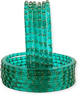 Traditional Raindrop Glass Bangles with Golden Beads,Bangles for women