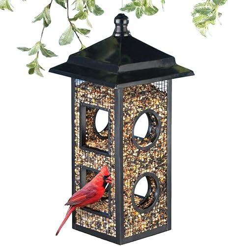 Collections Etc Comedero colgante de metal negro para pájaros, decoraciones de patio para amantes de las aves