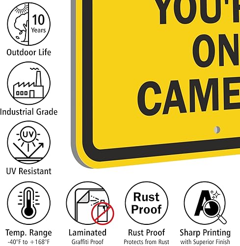 Miniatura 4 de SmartSign Letrero de metal con la frase "Smile You're On Camera" de 24 x 18 pulgadas con agujeros pre-limpiados, aluminio laminado inoxidable de 80