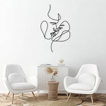 Cadeali Metal Wall Art - Minimalist Woman Face Art, 23.6 x 14.56 inches / 60 x 37 cm, Black Wall Hanging Decor, Living Room, Modern, Love, Metal, Indoor and Outdoor, Rust Resistant