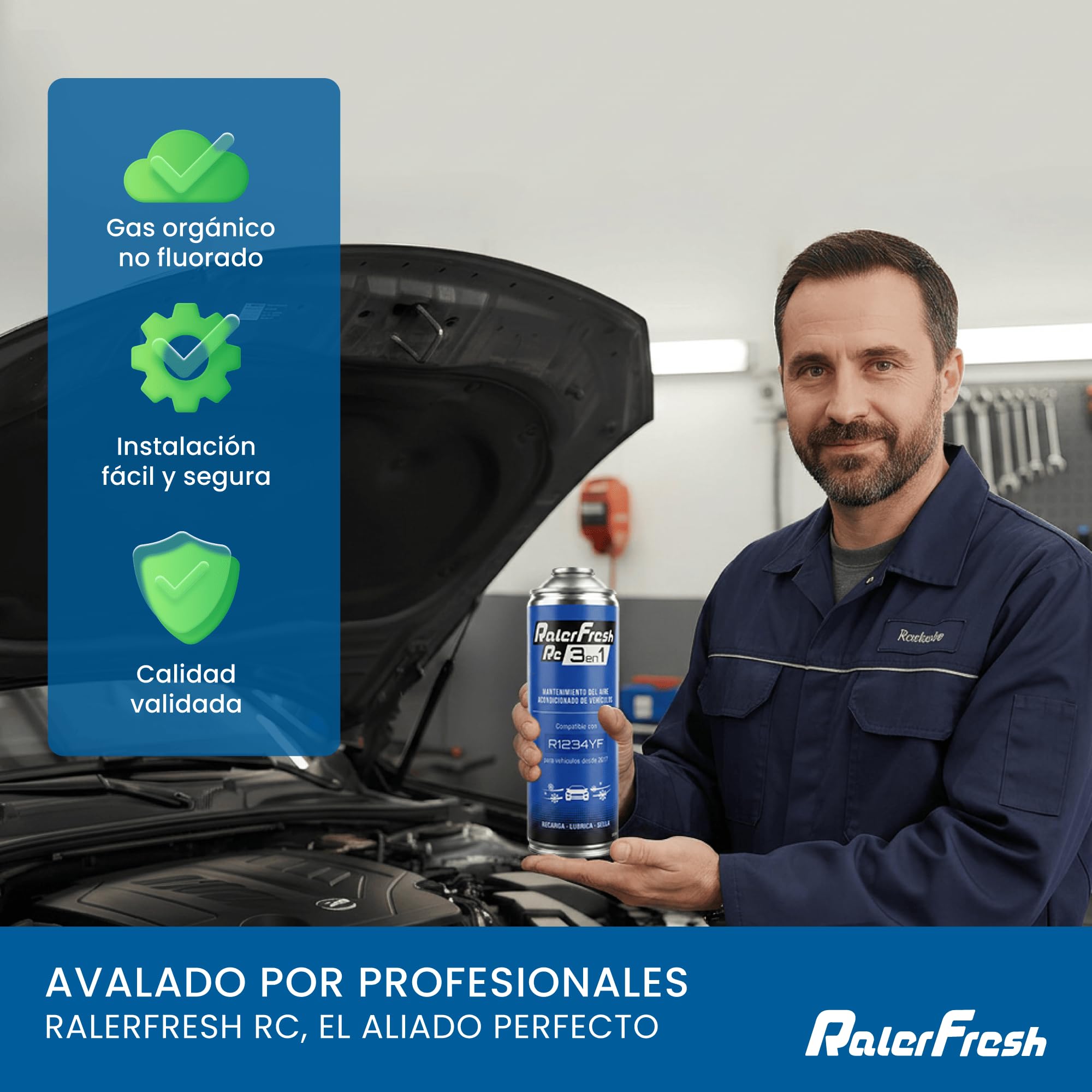 Ralerfresh RC 3 in 1 – Ricarica Aria Condizionata Auto R1234yf dal 2017, Gas Refrigerante, Sigillante Perdite, Lubrificante, Manutenzione Completa (Bombola RC31 + Manometro Tubo + Connettori)