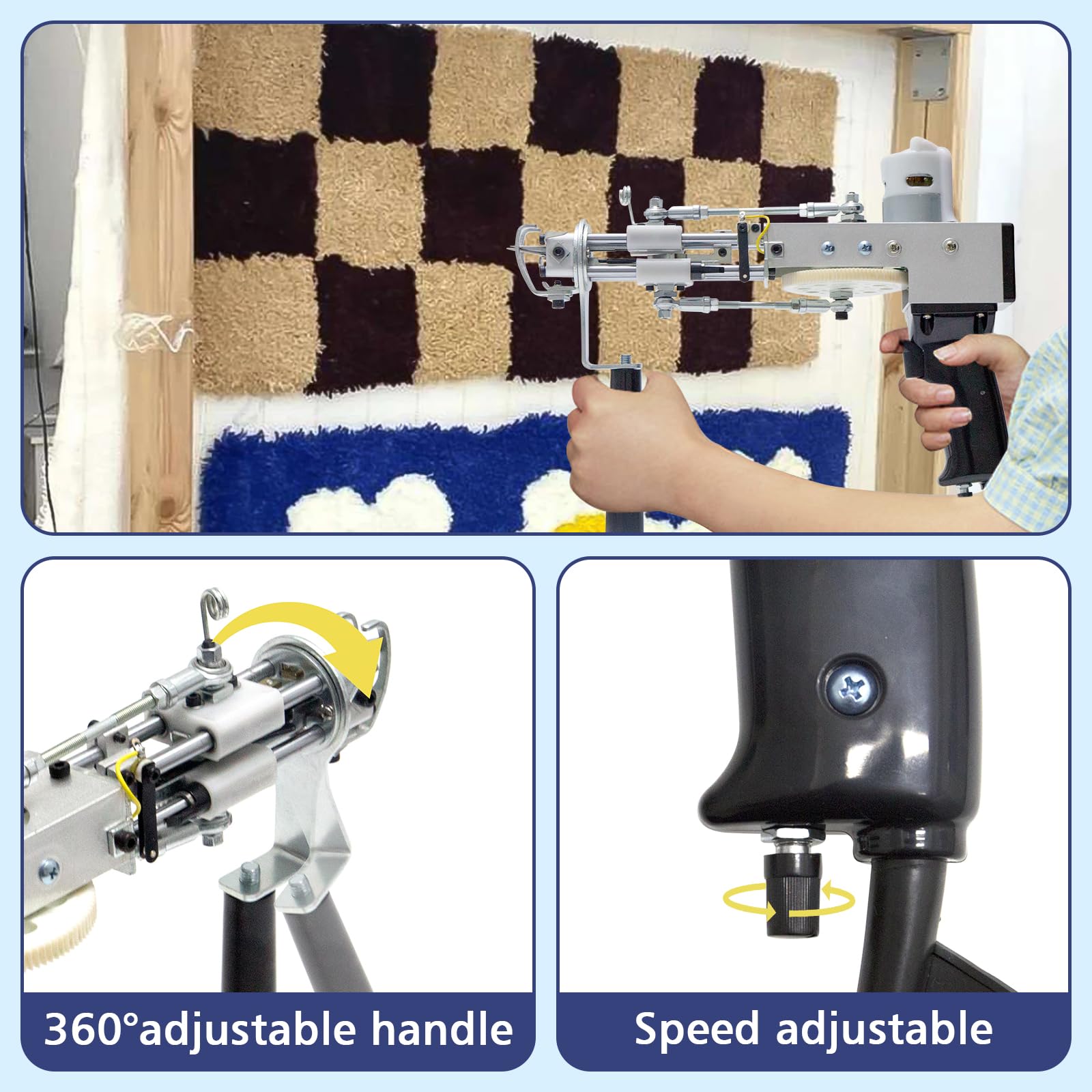 Pistola per tufting per tappeti con kit di tagliapaveti, kit di base con trimmer per tappeti, set di pistola per tufting per tappeti, pistola per tappeti 2 in 1 Cut & Loop Pile e tagliacapelli,