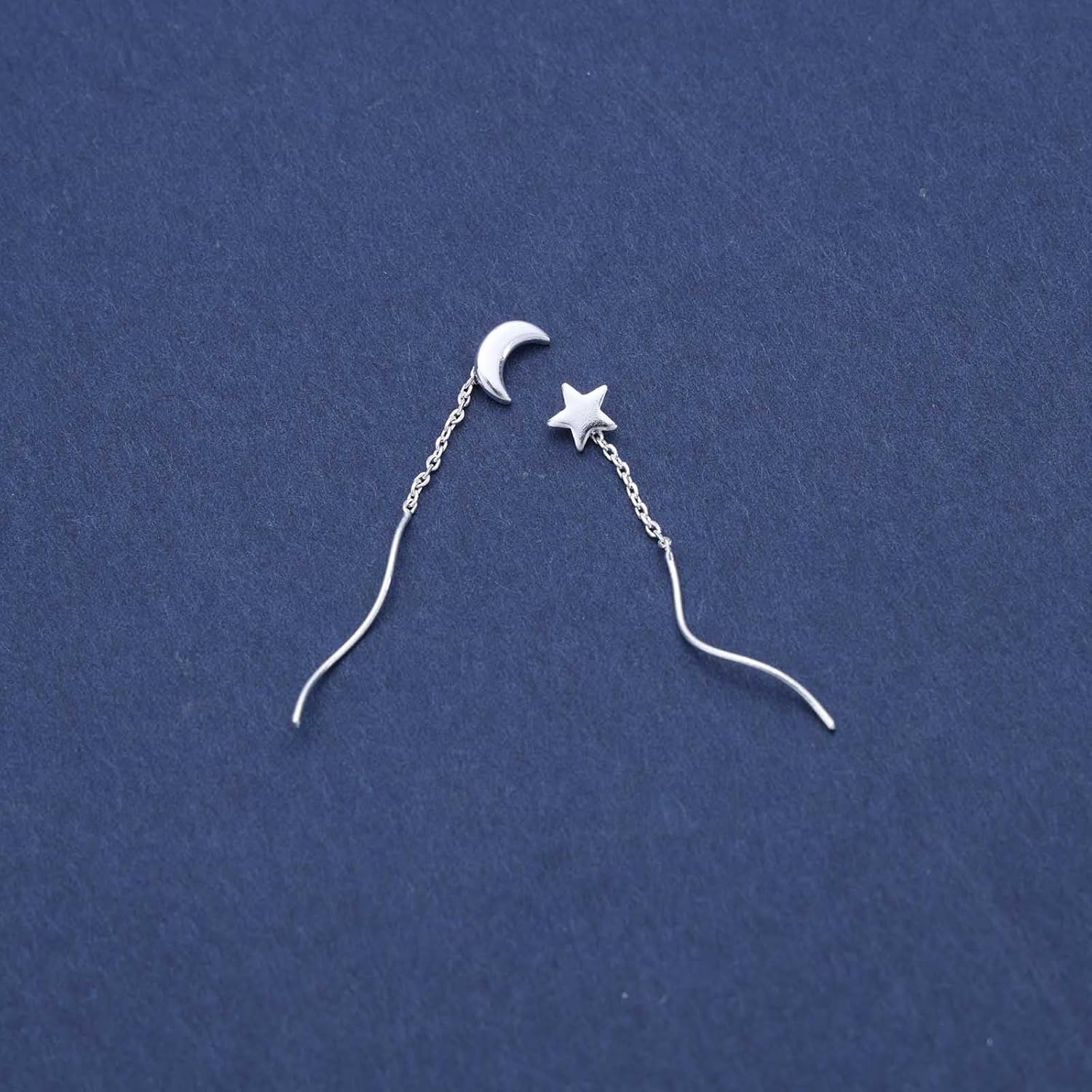 Vintage Star Threader Earrings Twist Tassel Threader Earrings Boho Star Chain Drop Earrings Silver Star Stud Dangle Earrings for Women - Image 5