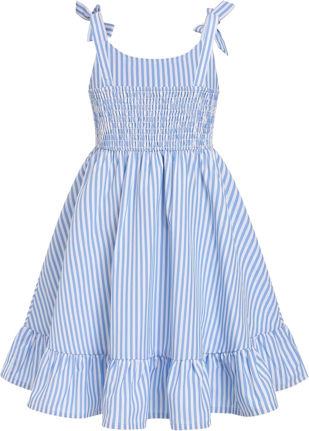 FYMNSI Girls Dresses for Toddler Kids Summer Sleeveless Spaghetti Straps Striped Floral Ruffle Casual Dress Beach Sundress