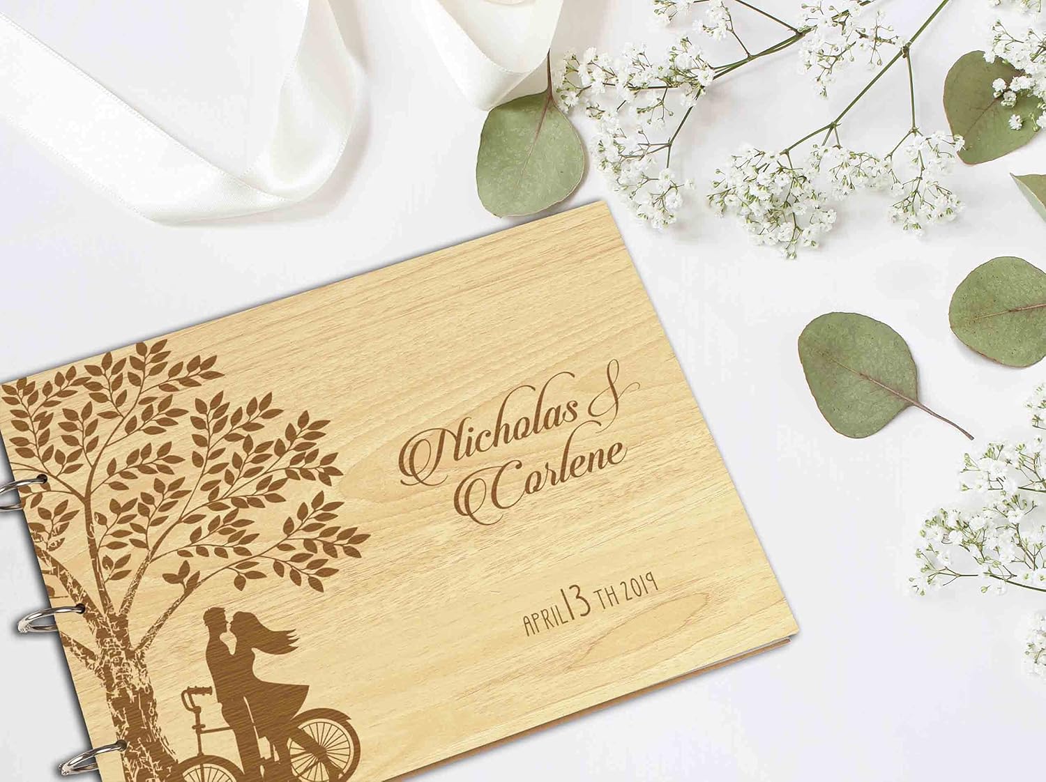 Darling Souvenir Personalized Engraved Laser Cut Wedding Guest Book Wooden Cover Sign-in Book Registry Guestbook Scrapbook-2V
