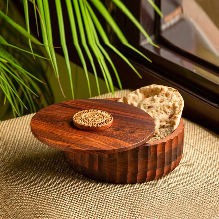 Buy ExclusiveLane 'Floral Block' Hand Carved Wooden Salad & Chapati Box