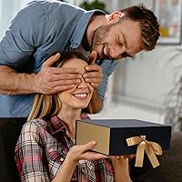 Vista 7 de 4 Pack 12x9x4 Inches Gift Boxes with Magnetic Closure Lids, Black-Gold Magnetic Box with Ribbon for Wedding, Groomsmen Bridesmaid Proposal, Negro Oro