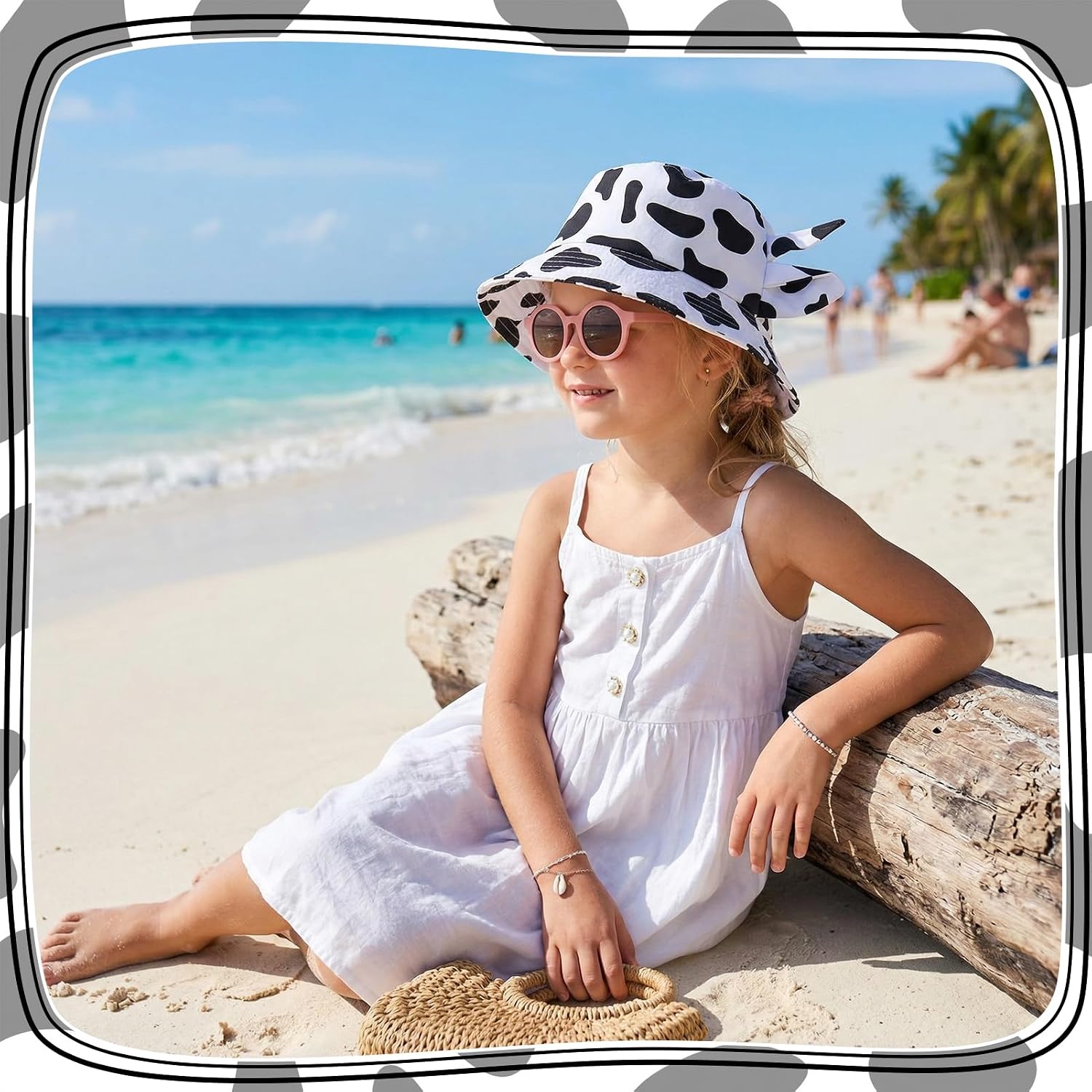 Kids Cow Bucket Hat Sun Hat for Toddler Boys Girls Baby Summer Beach Hats Wide Brim Outdoor Sun Protection Animal Print Hat Ages 6 Months-6 Years