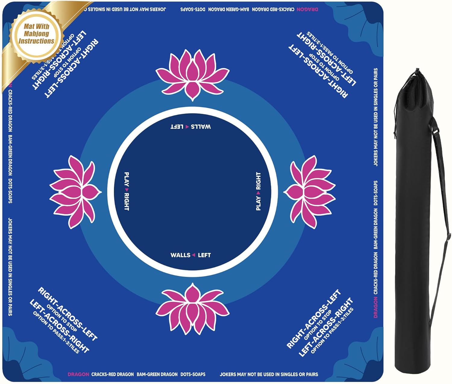 BALAPET Portable Mahjong Mat with Playing Instructions for Learning, Anti Slip Mahjong Mat for Table,Noise Reduction Table Mat for Poker Card,Board & Tile Games,31.5x31.5in,Patent Pending (Royal blue)