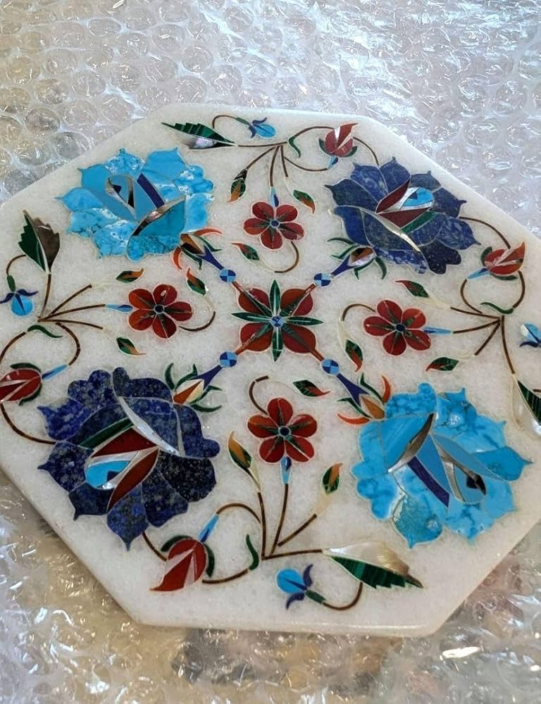 Amazon.co.jp: 大理石 象嵌細工 インド 工芸 八角形 プレート