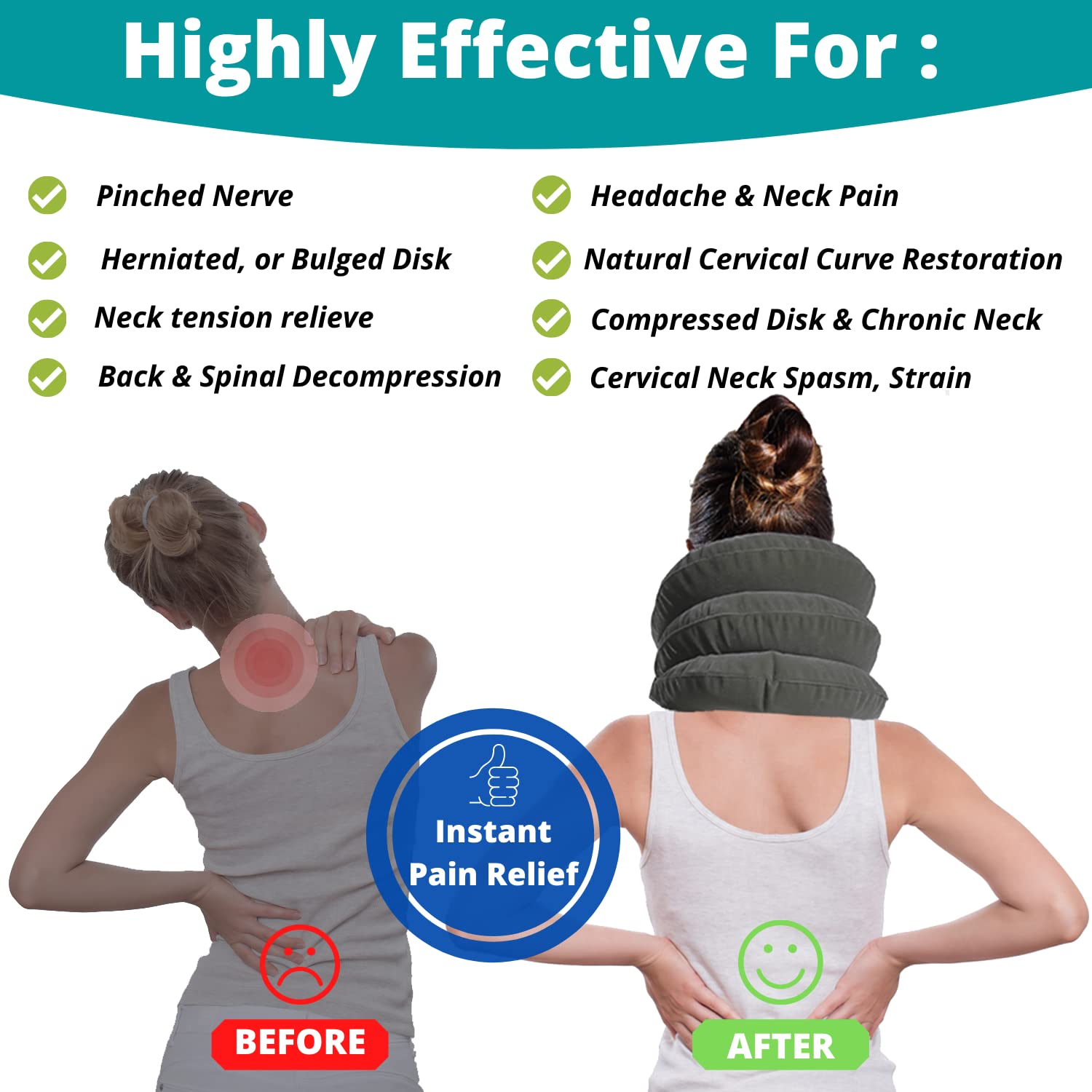 MEDIZED Appareil de traction cervicale gonflable du cou Améliorer l'alignement de la colonne vertébrale Réduire la douleur du cou Col cervical réglable Couleur GRIS
