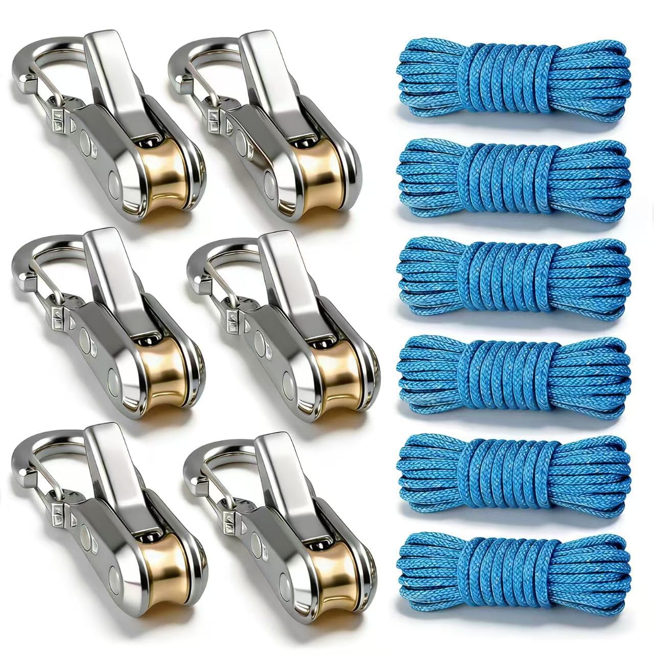 Rope Tightening Tool & Tensioner:6 Pack Rope with Roller Tensioner for Easy and Secure Tying,Heavy Duty Retractable Buckle with Accessory Cord for Camping Boating (6 pcs)