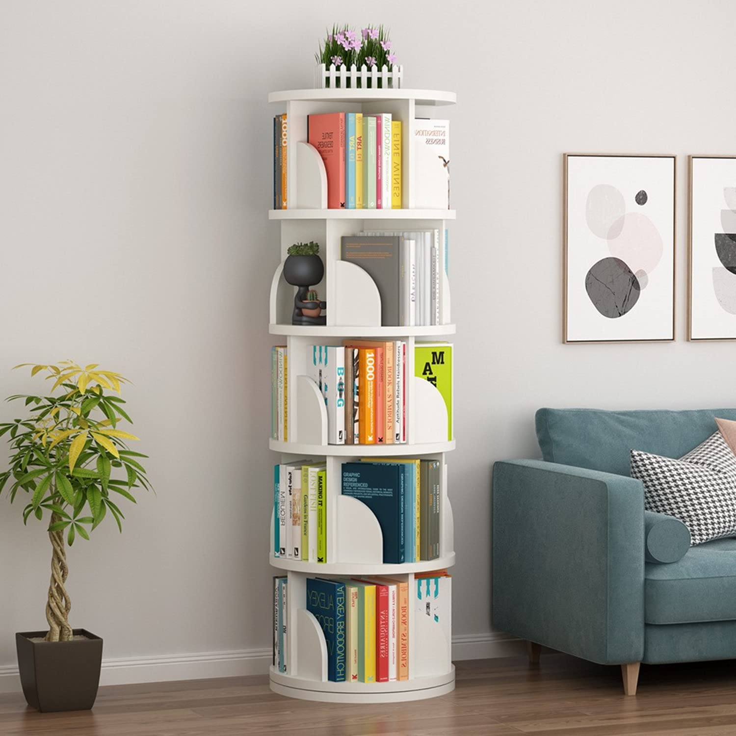Buy Nisorpa 5Tier Rotating Bookshelf HighDensity Bookcase Tall Book