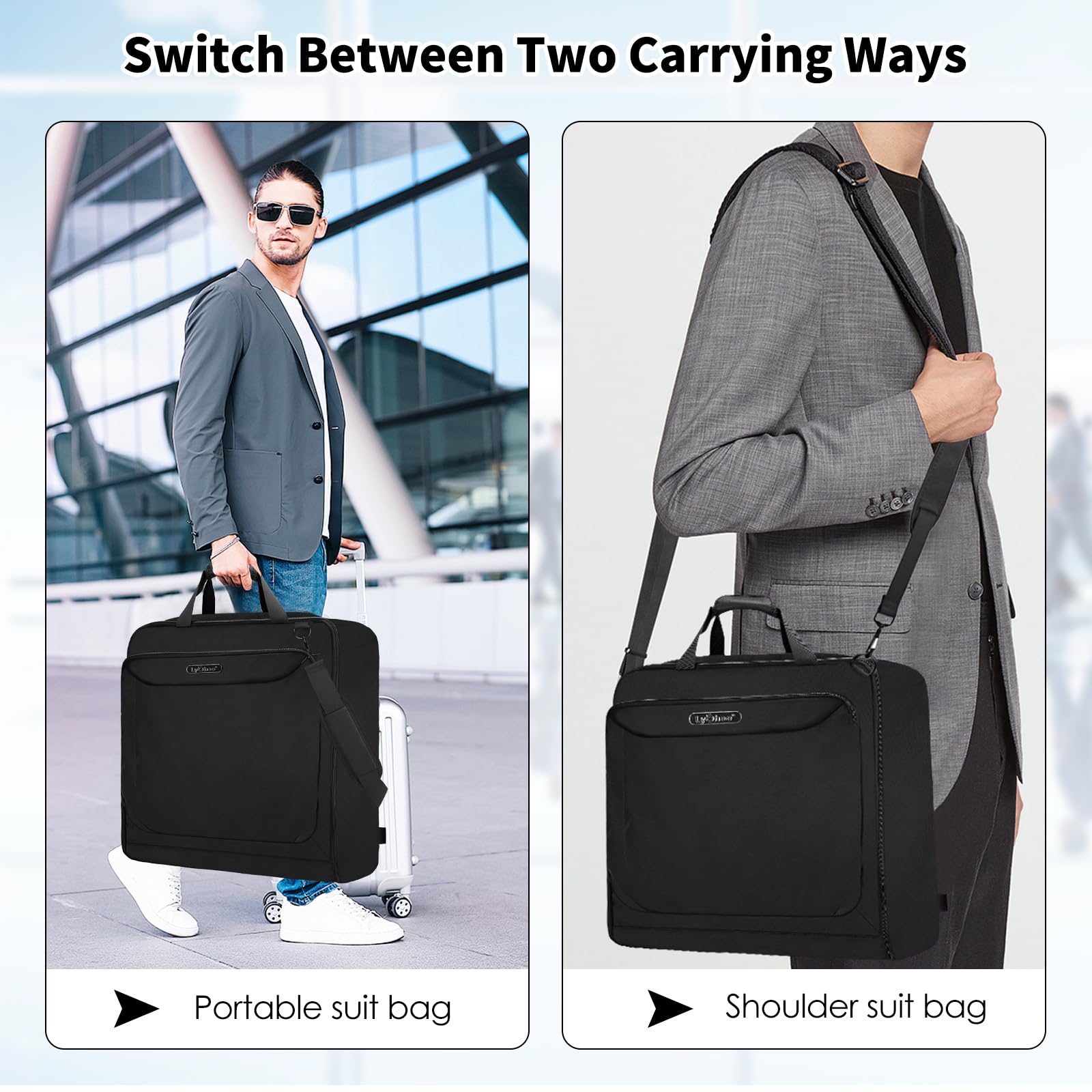 Lychee BAGBolsa de ropa de viaje - Bolsa de traje para trajes L hasta 4XL - Adecuado tanto para uso cruzado como de mano - Funda de traje para viajes de negocios con gancho - Bolsa de ropa sin