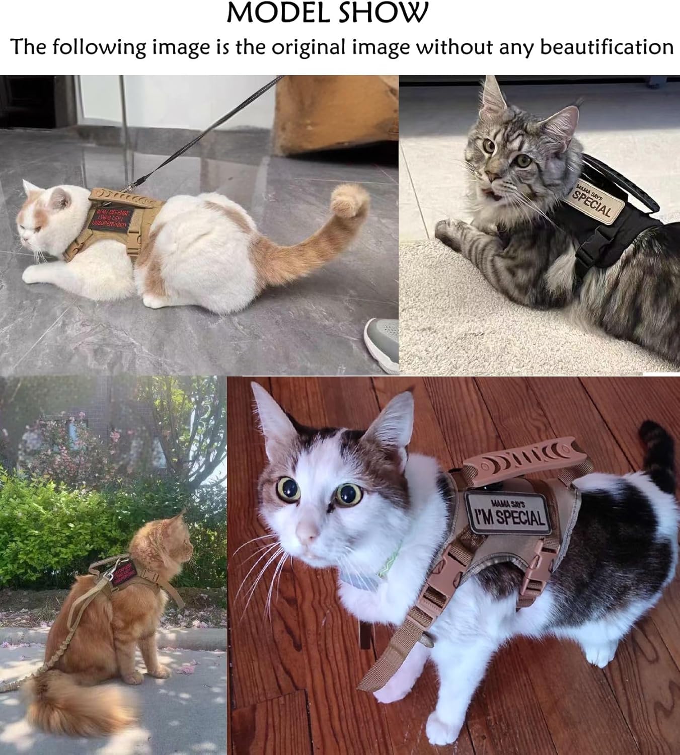 Pettorina tattica per gatti, imbracatura regolabile per passeggiate con logo ricamato, facile da controllare, corda da traino riflettente per gatti traspirante e anti fuga (verde militare)