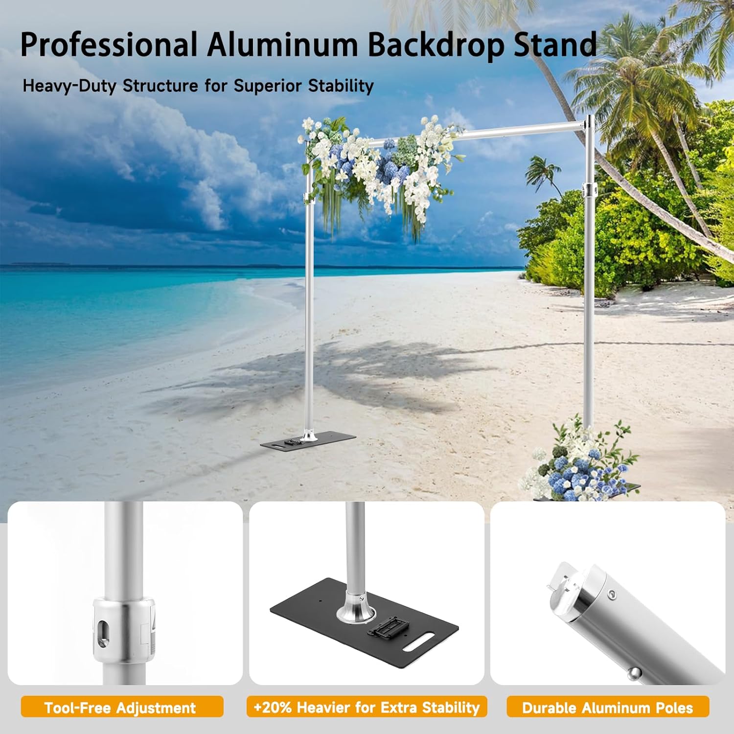 Backdrop Stand Heavy Duty 9.2x9.2ft - Adjustable Photo Backgdrop Stand Kit for Photography, Wedding, Party, Family Celebration, Portable Pipe and Drape Support System with Carrying Bag