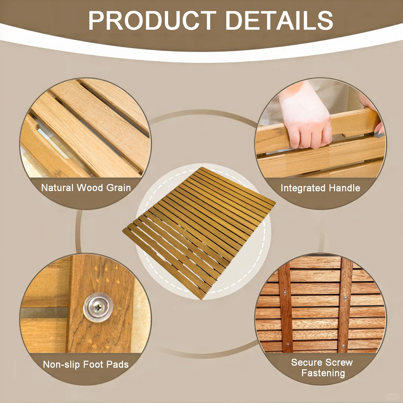 Legna Doccia Bagno Stuoia, 40~160cm Bagno Vasca Spa Giardino Giunzione Delle Doghe Piede Pad, Porta Decorazione Italiano Drenare Asse(95x80cm)