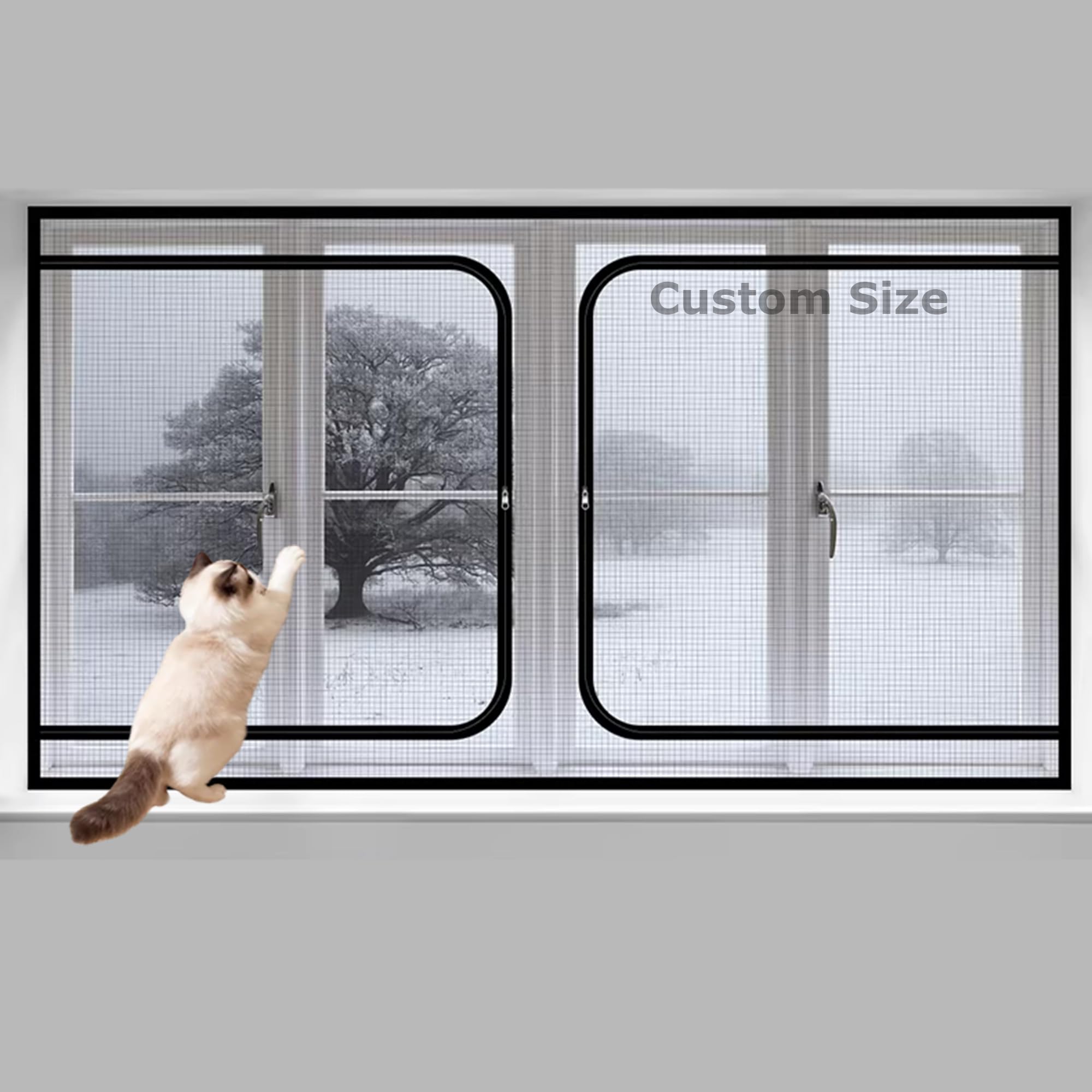 Duoleh White/Black Custom Size Window Screen Mesh, Balcony Cat Safety Window Net With Zipper, Self-Adhesive Insect Mesh, Fly Screens Netting, Semi-Transparent Mosquito Insect Net
