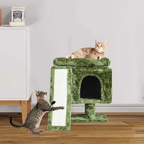 Miniatura 66 de SYANDLVY Árbol pequeño para gatos de interior, torre para gatos con poste rascador, casa de actividades moderna para gatos grandes, condominio