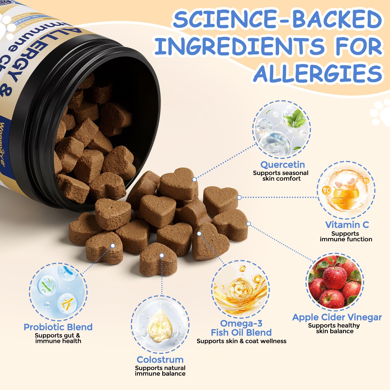 Dog Allergy Chews, Itchy Skin & Paw Licking Support, 200 Soft Chews