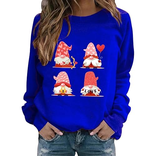 Basic Tops for Woman,Women Valentine's Sweatshirt Love Heart Print Pullover Tops Casual Long Sleeve Blouses