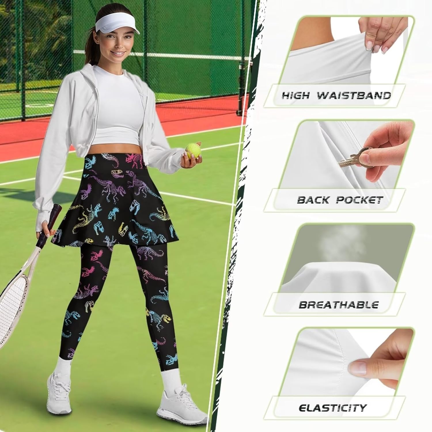 Biyejit Skirted Leggings for Women with Pockets, Tennis Yoga Pleated Skirt with Leggings Modest Active Skorts Leggings