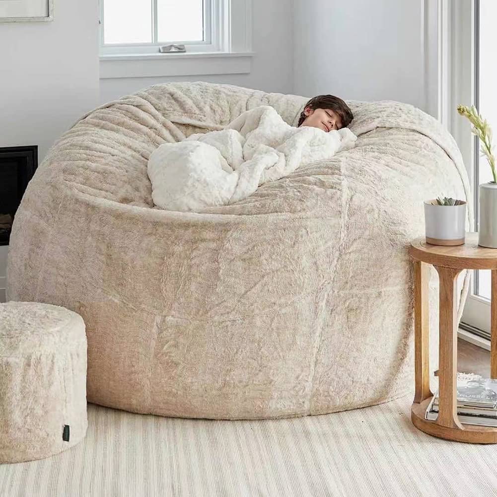 TFixol Home Housse de pouf rond doux et moelleux pour lit en éponge pour chambre à coucher, balcon, grand canapé, sans rembourrage, uniquement - gris foncé