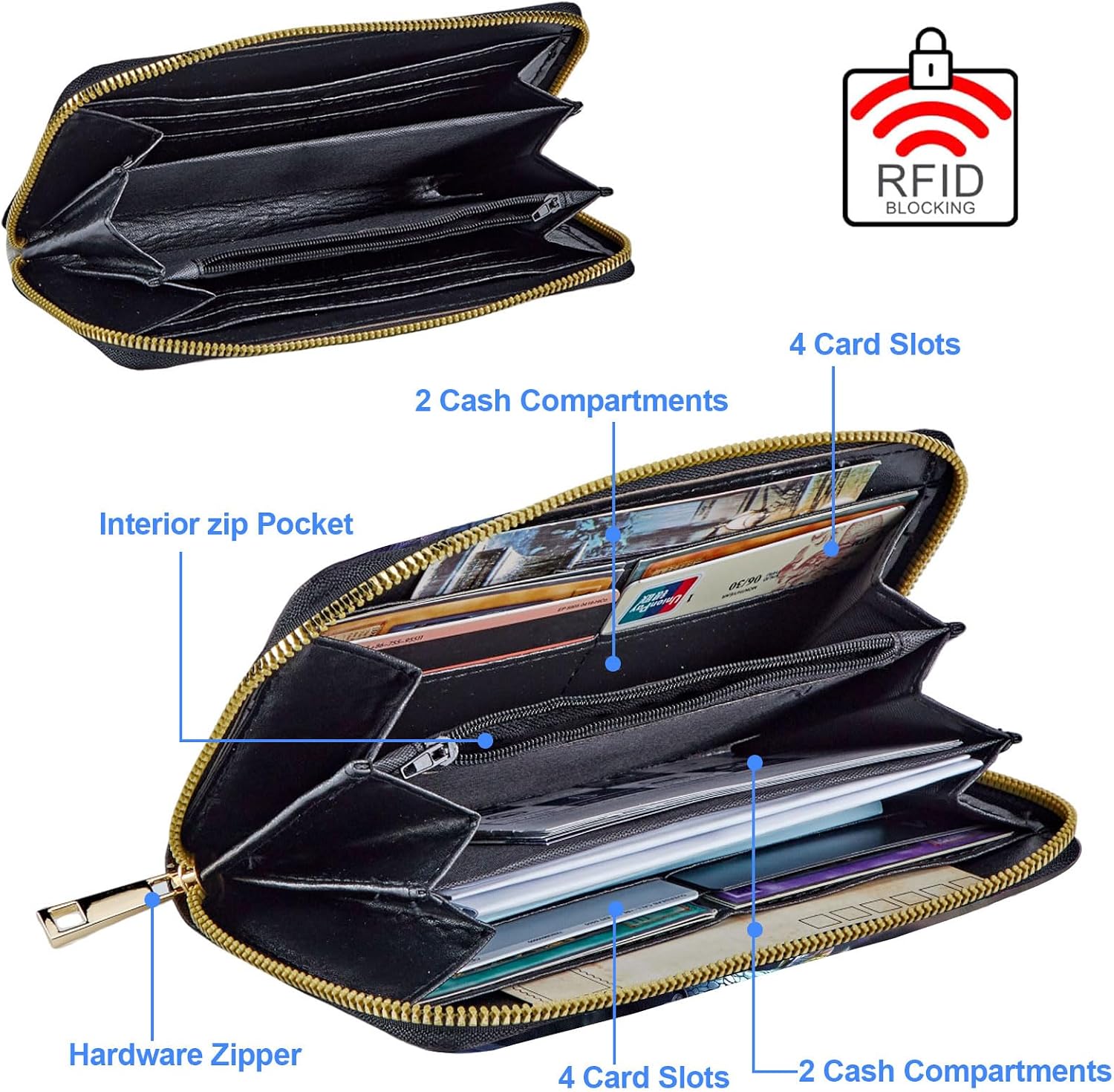Cute Wallets for Women Girls, Large Capacity PU Leather RFID Blocking Clutch Purse with Wristlet