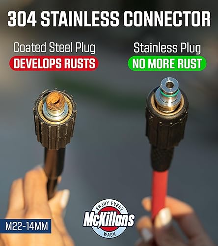Miniatura 3 de McKillans® Manguera de lavadora a presión de 50 pies - Flexible y resistente a arrugas - Trenzada en acero y duradera - Tapón de acero inoxidable