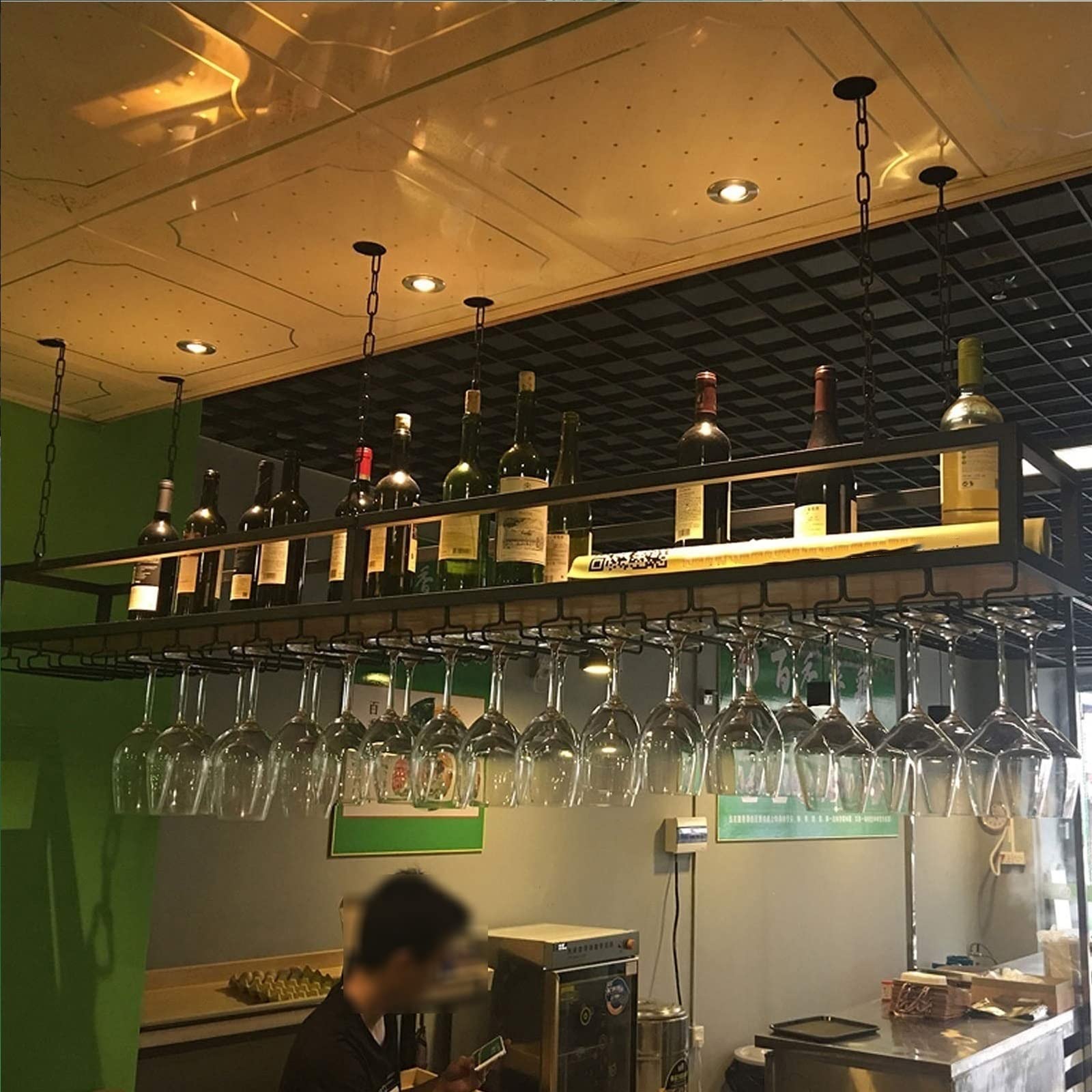 Casier à vin suspendu DASHADAO avec porte-verre et étagère à plantes murale