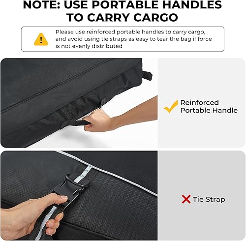 Vista 6 de BougeRV Bolsa de carga suave para techo resistente al agua, bolsa de techo Aero para vehículo con estantes de PVC 900D, incluye 6 correas