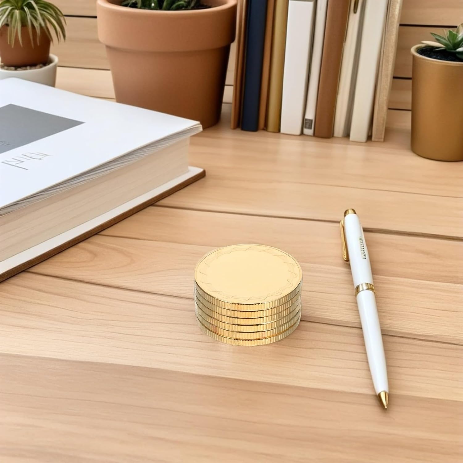 DIY Engraving Coin Blanks 6pcs Golden Metal for Commemorative