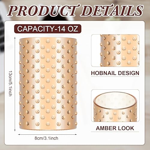 Miniatura 2 de meekoo Juego de 16 vasos con cuentas de ámbar de 14 onzas, 12 onzas, vasos de agua vintage en relieve, vasos de agua con forma de gota de lluvia,