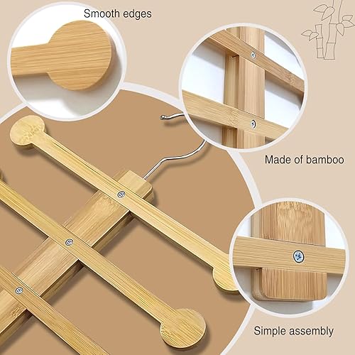 Miniatura 4 de Paquete de 2 perchas de bambú para camisetas sin mangas, colgador de brasier para armario, ahorro de espacio, organizador plegable de metal para