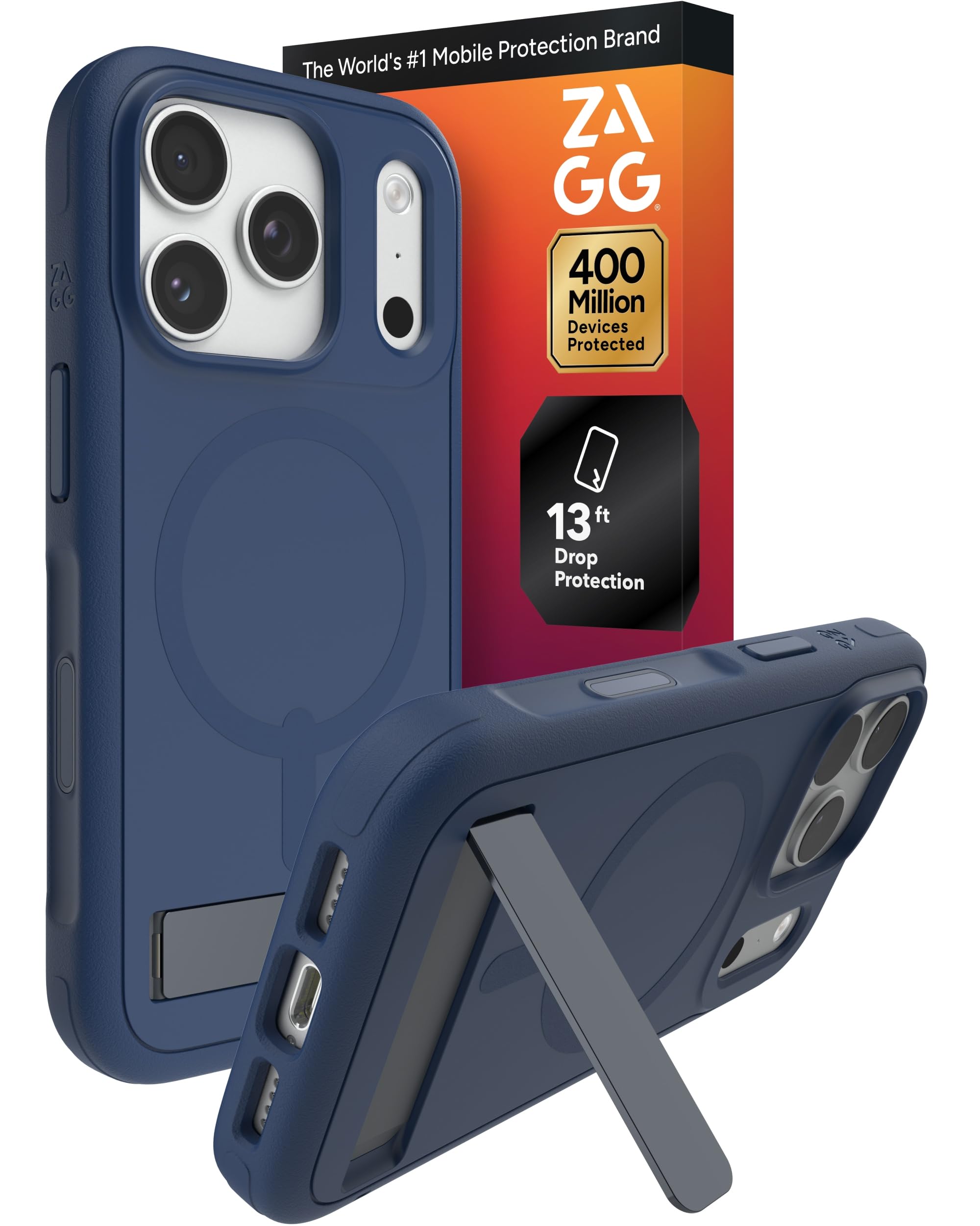 ZAGG Sedona Snap Case with Kickstand for iPhone 17 Pro - Navy Blue, Drop Protection (13ft/4m), Multi-Layer Protection, with Camera Button, MagSafe Phone Case with Impact-Absorbing Bumpers