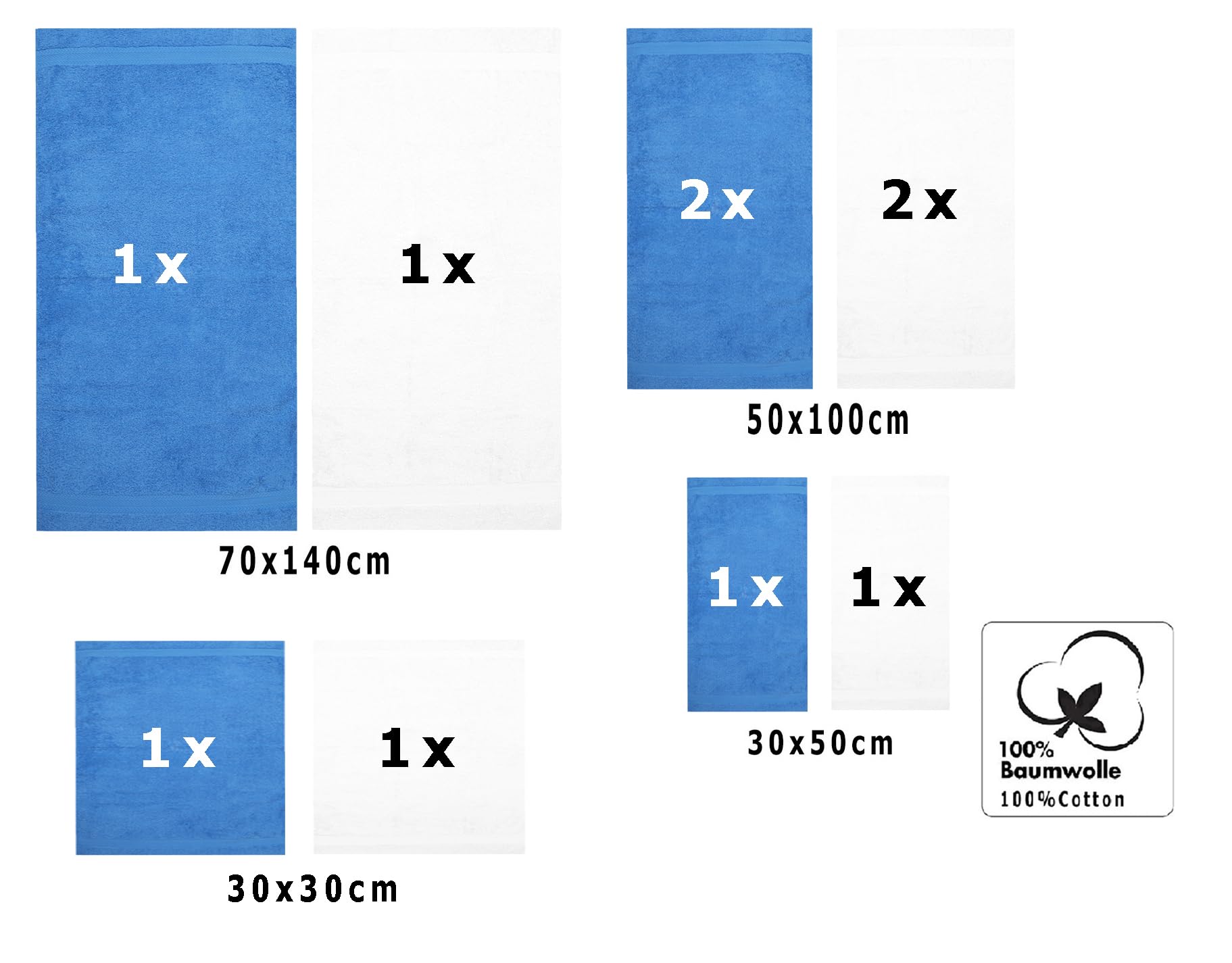 Betz Juego de 10 Toallas Classic 100% algodón 2 Toallas de baño 4 Toallas 2 Toallas de Mano 2 Toallas Cara de Color Blanco y Azul Claro