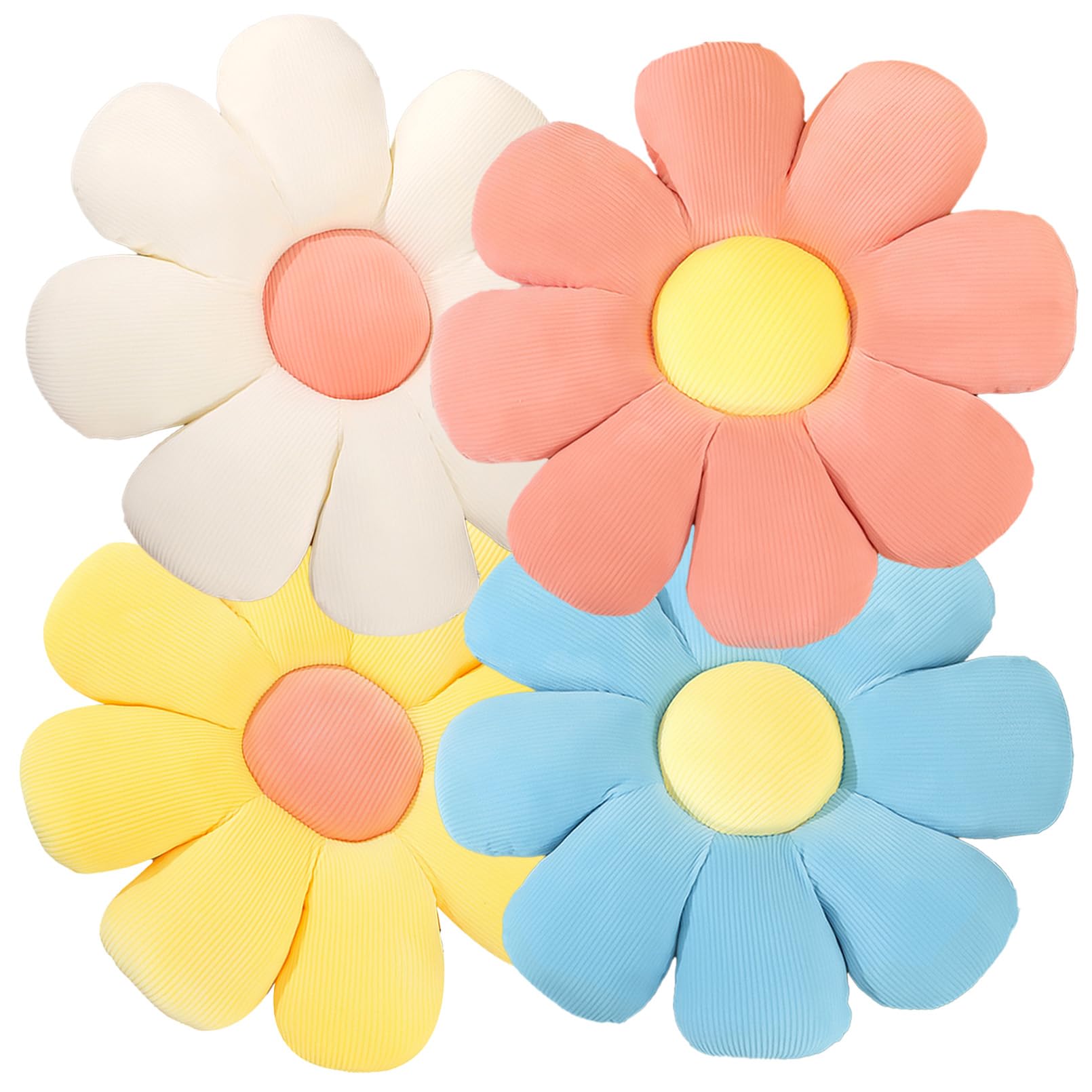 CHENINKJG Flower Cushion, Floor Cushion, 4 Pcs Flower Pillow, daisy window seat Throw Pillow, daisy seat pads,38cm Cushions Pillows For Car Home Sofa Chair (white,pink,green,purple)